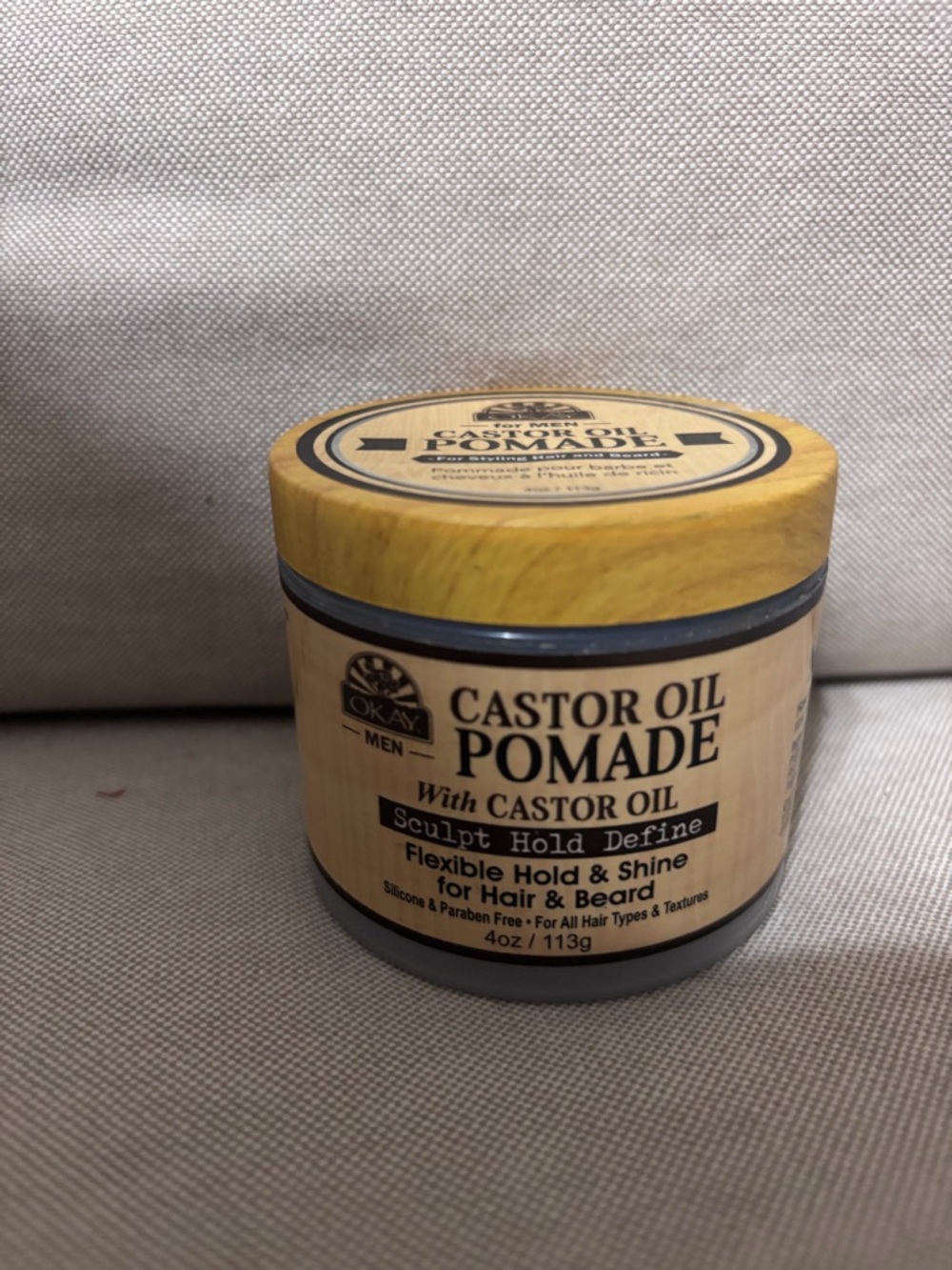 Okay Men Castor Oil Pomade for Hair & Beard - Yellow/Tan Jar